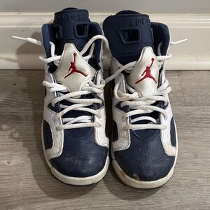 Jordan Kids Navy and White Sneakers with Red Accents